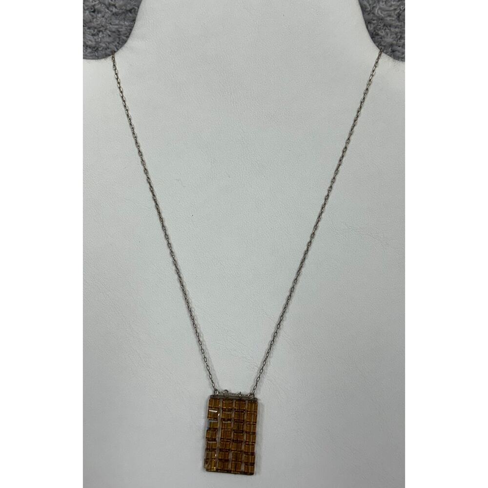Sherzada Sterling Silver Rectangular Brown Crystal Necklace 18" #71644